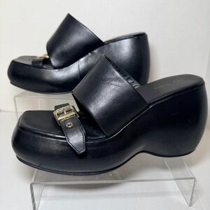 Free People Mila Wedge Slide Sandal Black Leather